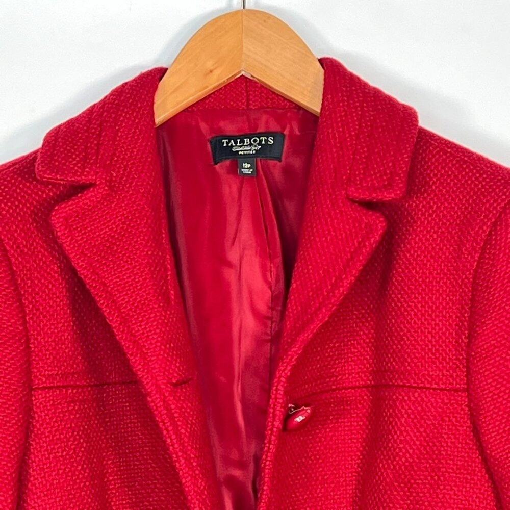 Talbots Red Wool Blend Pique 3-Button Suit Jacket Womens 12 Petite - Picture 2 of 14